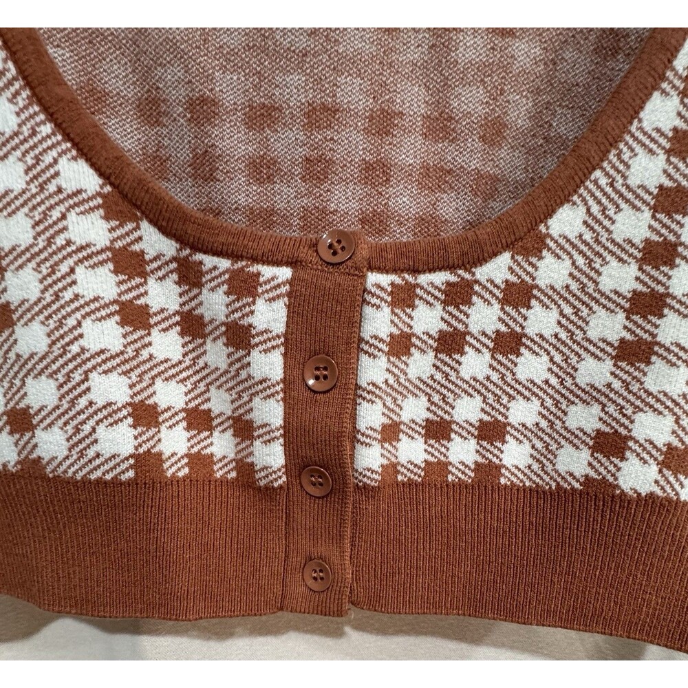 Urban Outfitters 2 Piece Plaid Cropped Cardigan Tank Set Rust Brown Preppy L XL - Picture 10 of 16